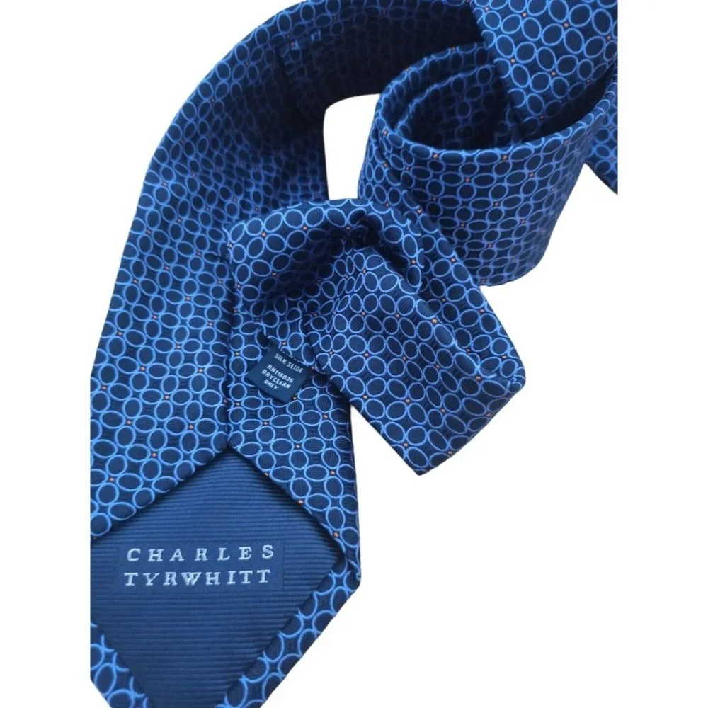 CHARLES TYRWHITT Blue Geometric Silk Tie ENGLAND 59